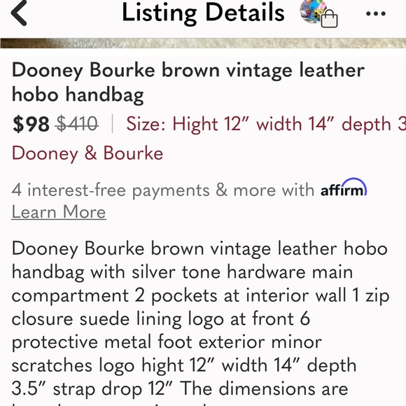 Dooney Bourke brown vintage leather large hobo handbag like new - Picture 11 of 11